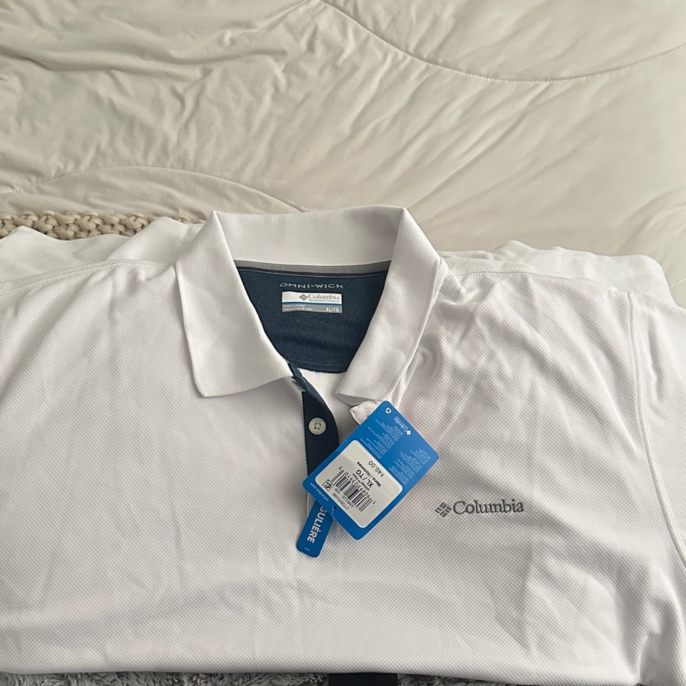 Columbia Men's White Polo with Navy Accents